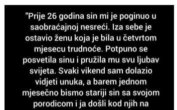 “Prije 26 godina sin mi je poginuo u saobraćajnoj nesreći”